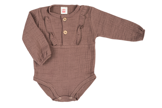 Body długi rękaw muślinowe "Bamboo Muslin Girl Choco" Makoma 