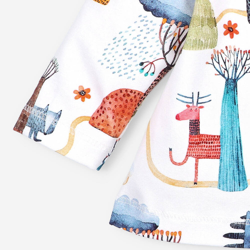 Kaftanik niemowlęcy z bawełny organicznej Kolorowy Las Nini druk