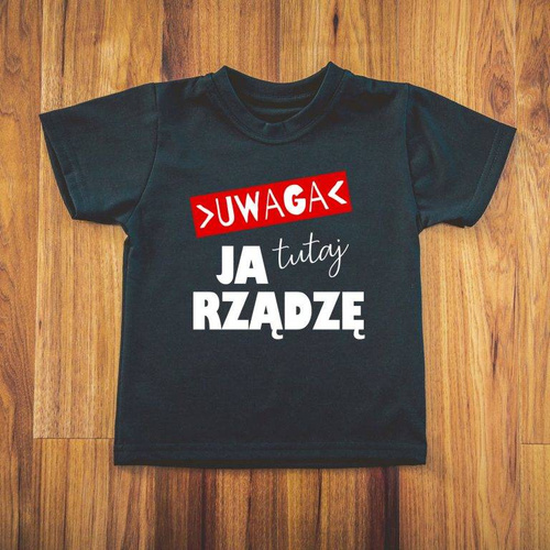 Koszulka dziecięca "Uwaga ja tutaj rządzę"  Moocha biały 