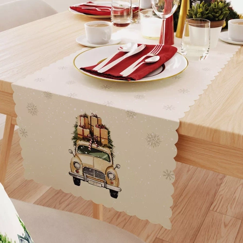Bieżnik świąteczny Vintage samochód Markizeta beżowy