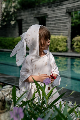 Muślinowe ponczo kąpielowe z kapturem dla dzieci Honey Bunny | 100% bawełna, szybkoschnące