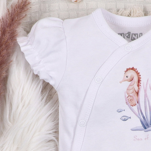 Nini Body Underwater World biały – organiczna bawełna, krótki rękaw, kopertowe