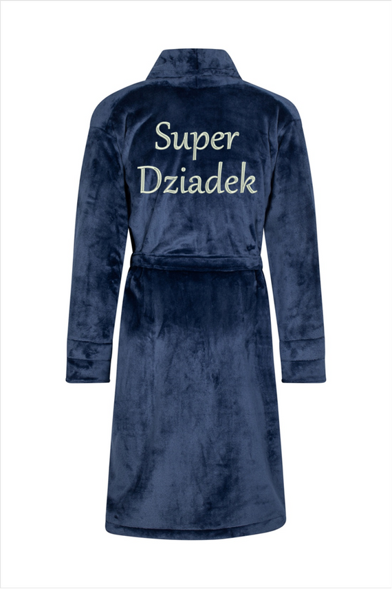 Szlafrok męski Super Dziadek ByShelly - granatowy/srebrny