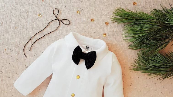 045Z Little Gentleman Body koszulowe z długim rękawem Marija - biały złote napki