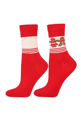 Skarpetki damskie Moraj CSLS300-046/2 czerwony/waniliowy– świąteczne, bawełniane, zestaw 2 par