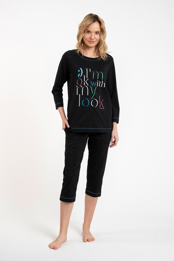 Piżama Damska 3/4 rękaw, 3/4 spodnie Olza Italian Fashion - czarny