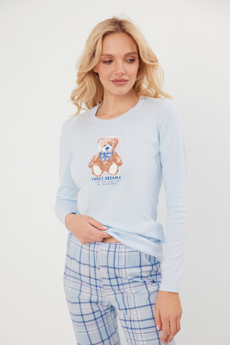 Piżama Damska długi rękaw, długie spodnie Katrin Italian Fashion- niebieski/druk 