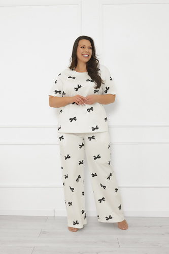 Damska piżama Figaro – bawełna, ecru, koszulka + spodnie Italian Fashion