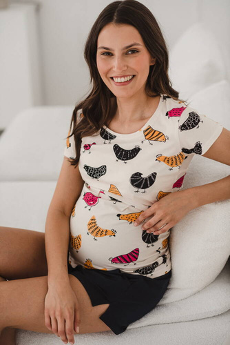 Bluzka do karmienia i ciążowa z krótkim rękawem Milk Shirt Milk&Love kurka domowa