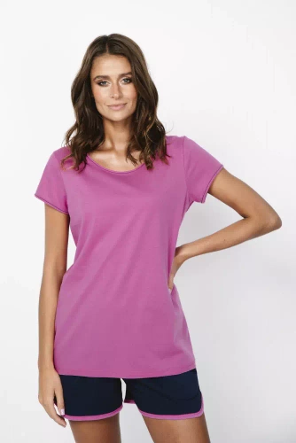 Piżama Damska krótki rękaw, spodenki Ontega Italian Fashion - amarantowy/granatowy