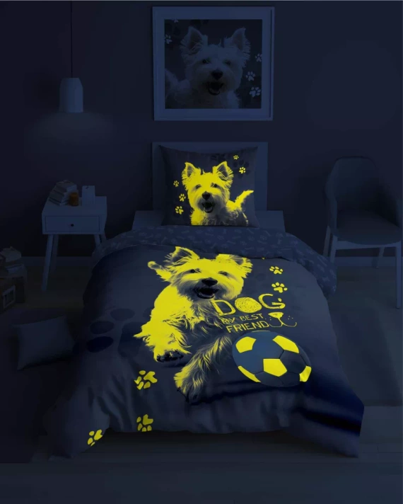 Pościel bawełniana świecąca w ciemności Pies piłka Detexpol