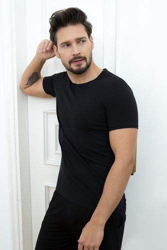 Koszulka męska, serek Ikar Italian Fashion - czarny 