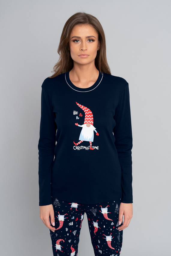 Piżama Damska długi rękaw, długie spodnie Skrzat Italian Fashion- czerwony/druk