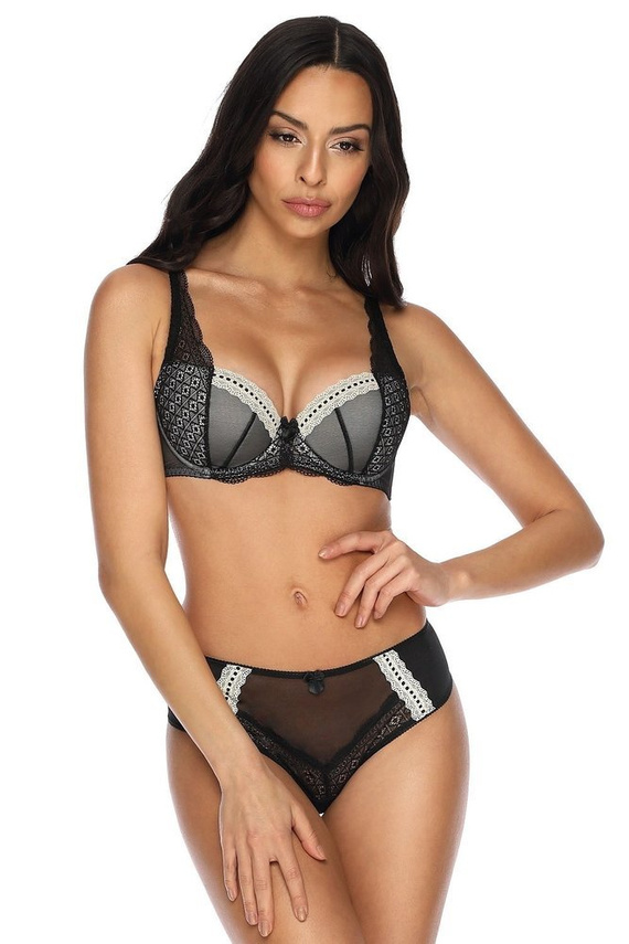 Figi damskie F-3339/5 Tess Mat-czarny-mleko