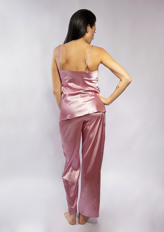 Piżama Damska Satynowa Melanie DKaren - wrzos/biały