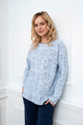 Piżama Damska długi rękaw, długie spodnie Gracjela Italian Fashion - druk niebieski/granatowy