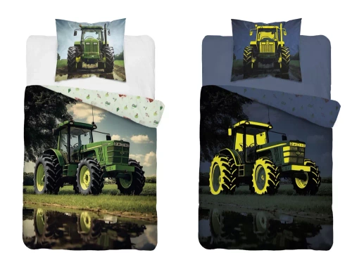 Pościel bawełniana świecąca w ciemności 5409 A Zielony traktor Detexpol