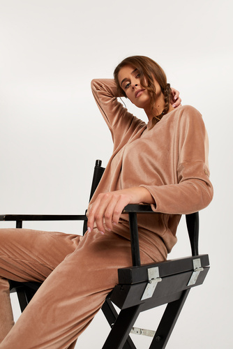 Komplet Damski dł. rękaw, dł. spodnie Juga Italian Fashion czarny - beżowy