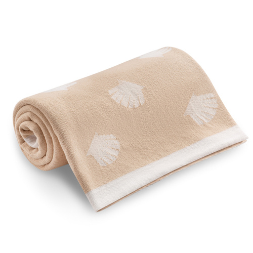 Dwustronny kocyk dziany Ocean YOSOY - beżowy/biały