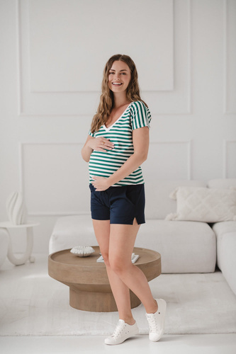 Bluzka Two Ways — ciążowa i do karmienia, dwustronna, krótki rękaw Milk&Love zielono-białe paski 