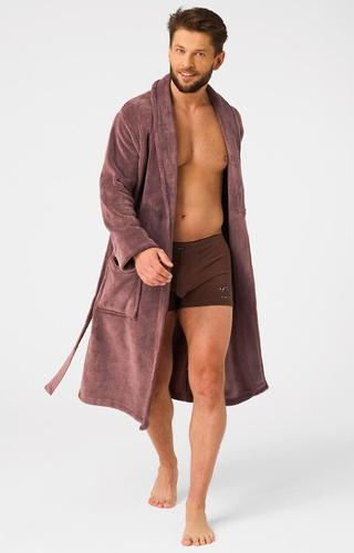 Key MGL 255 szlafrok męski brązowy – miękki, ciepły, klasyczny krój