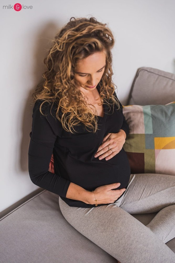 Bluzka ciążowa i do karmienia z rękawem Two Ways Milk&Love butelkowy zielony