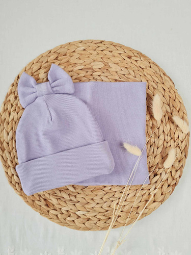 Czapka z kokardką 15K prążek podwójna Marija - fiolet