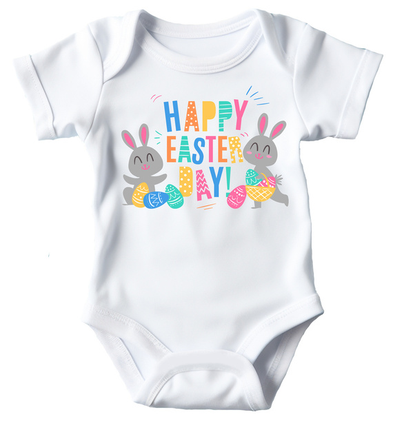 Body krótki rękaw "Wielkanoc Happpy Easter 2024" Moocha biały