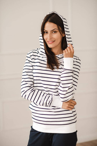 bluza do karmienia Milk Please Milk&Love z kapturem w granatowo-białe paski