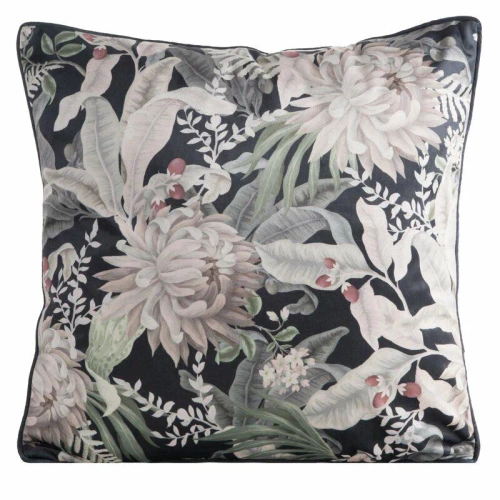 Poszewka welurowa kwiaty Velvet 114 Eurofirany czarny/beż 