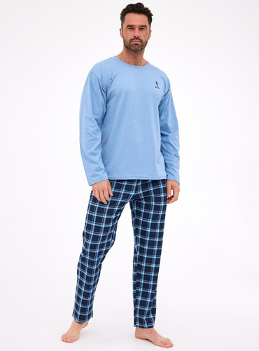 Sequoia Męska piżama Cornette 124/308 – długi rękaw, bawełna, spodnie w kratkę