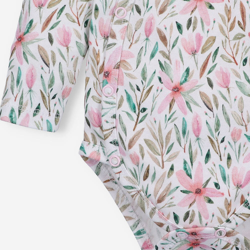 Body kopertowe z bawełny organicznej Pink Flowers Nini druk