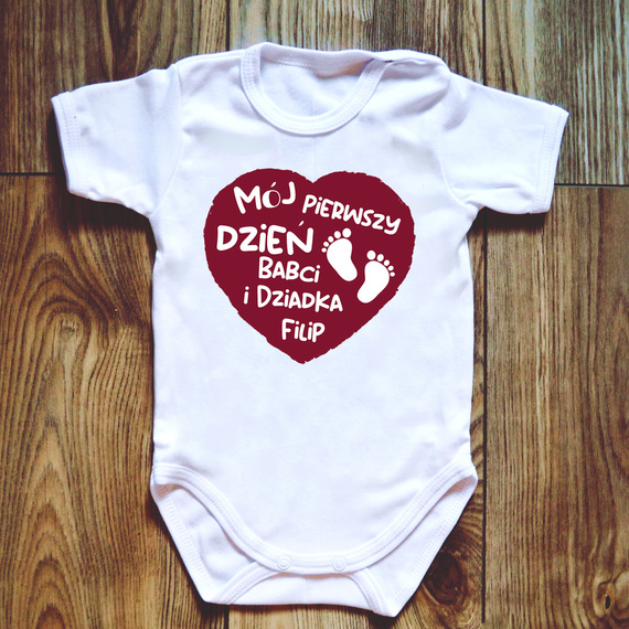 Body krótki rękaw "Mój pierwszy dzień Babci i Dziadka + imię" Moocha biały