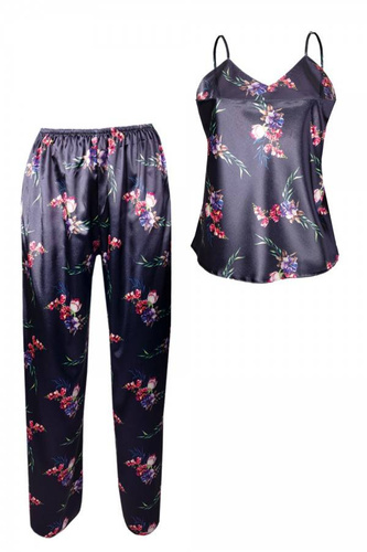 Piżama Damska Satynowa Flowers  DKaren - DK-KI 9 granatowy