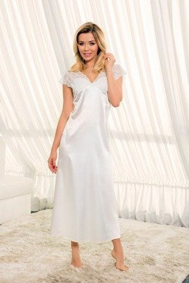 Kalimo Mactan – satynowa halka nocna z koronkowym dekoltem, ecru