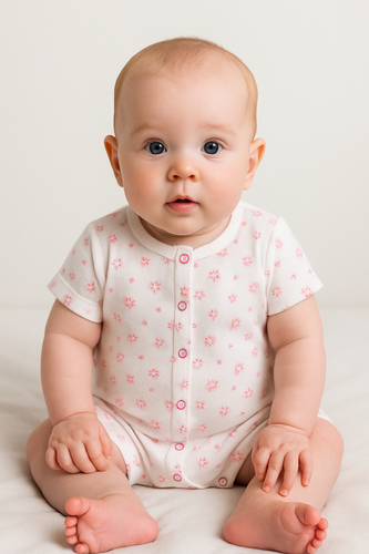Rampers niemowlęcy Martex bawełniany różowe kwiatki| Pajacyk na lato dla niemowląt