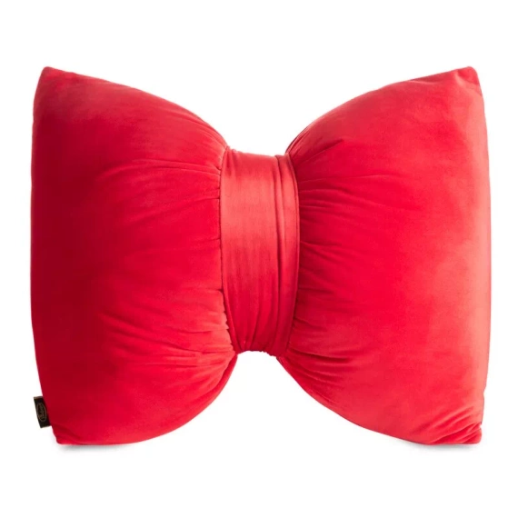 Eurofirany Poduszka świąteczna 45x55 czerwona – welwet, ozdobna kokarda