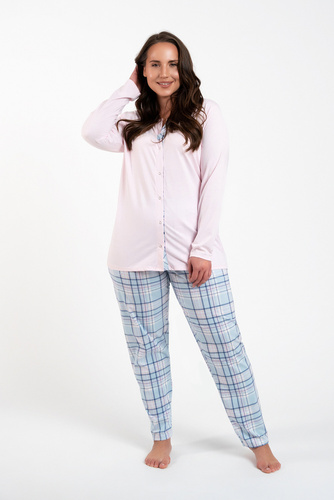 Piżama Damska długi rękaw, spodnie Emilly Italian Fashion - róż/druk 