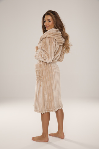 De Lafense Sutton 887 – szlafrok damski soft z kapturem i kieszeniami, piasek