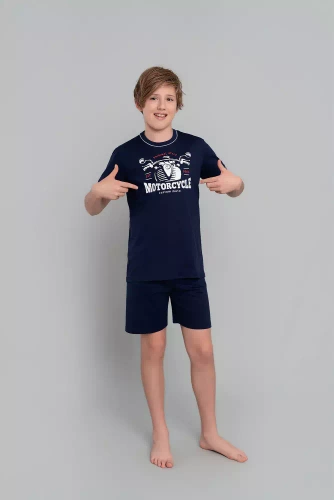 Piżama chłopięca krótki rękaw, spodnie Gibson Italian Fashion- granat
