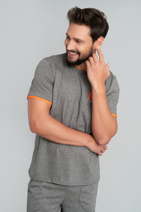 Piżama Męska krótki rękaw, 3/4 spodnie Marek Italian Fashion- średni melanż