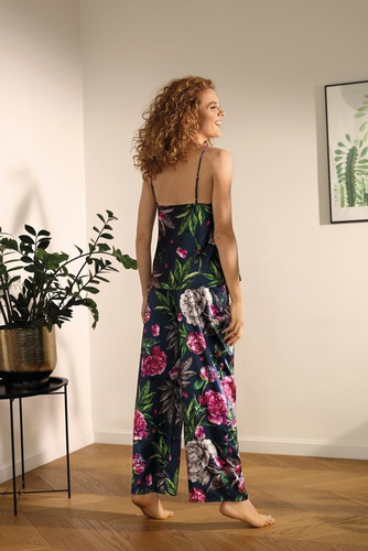 Piżama Damska Satynowa Flowers  DKaren - DK-KI 1 granatowy