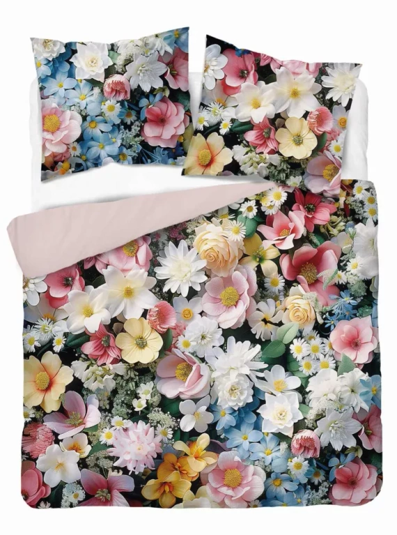 Pościel z mikrofibry kolorowa kwiaty 5313 A Detexpol różowy