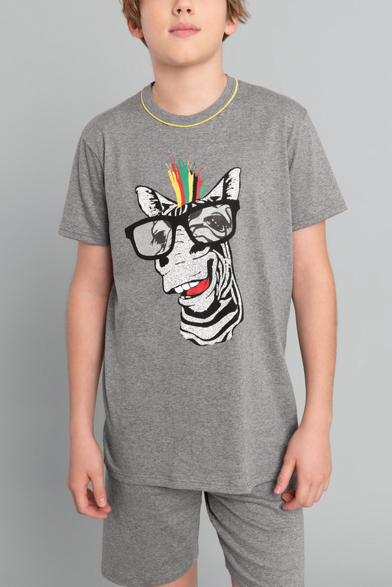 Piżama chłopięca krótki rękaw, spodnie Crazy Italian Fashion- średni melanż