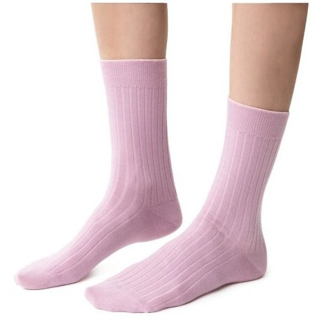 ART.130 Natural Merino Wool Skarpety damskie Steven różowy   –prążek, bezszwowe, ciepłe