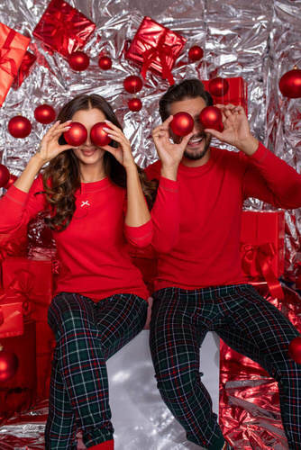 Piżama Damska długi rękaw, długie spodnie Foggia Italian Fashion - czerwony/druk 