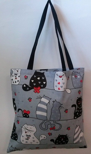 Torba bawełniana na zakupy Kwiatki wzór serwetki szary