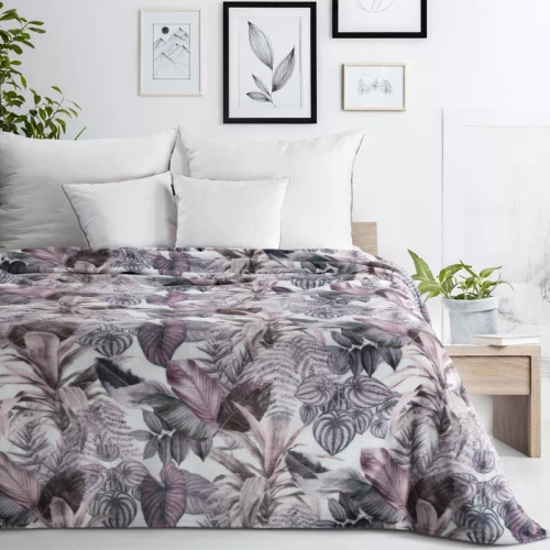 Koc narzuta liście Davos 2 Eurofirany fioletowy szary