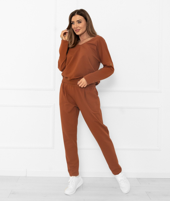 Komplet dresowy damski Karina Italian Fashion – terakota, bawełna, długi rękaw i spodnie