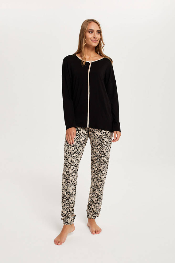 Piżama Damska długi rękaw, długie spodnie Gujana Italian Fashion - czarny/druk
